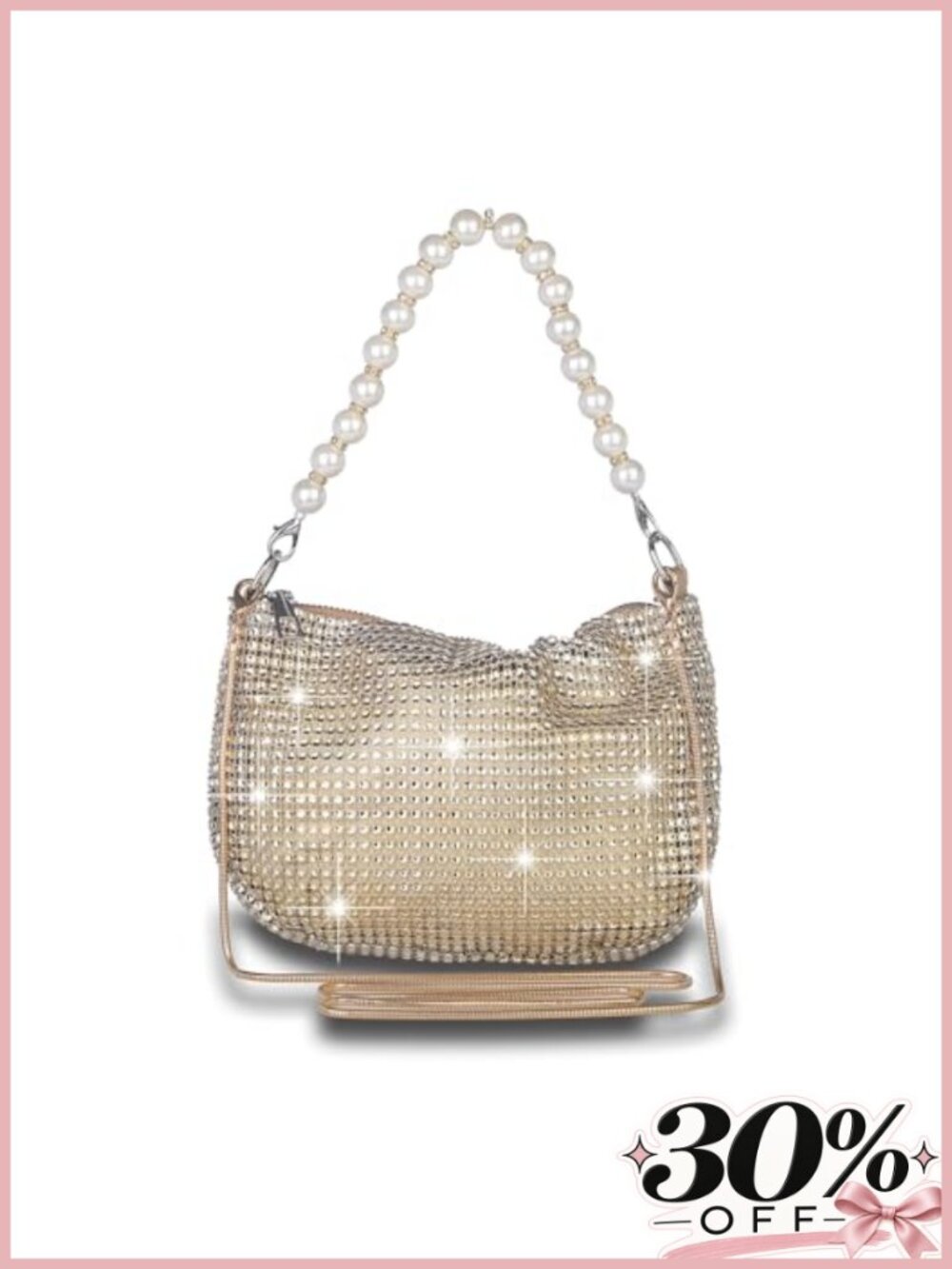 Rhinestone Pearl Evening Bucket Bag Crossbody Shoulder Purse